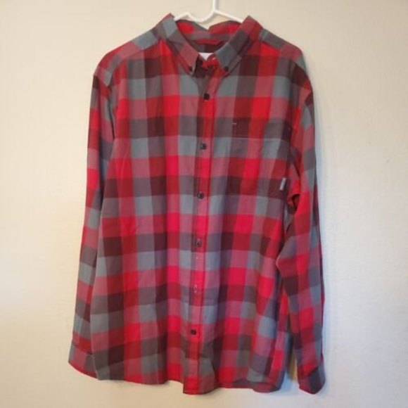 Columbia Red Grey Plaid Button Down Long Sleeve Sz Large - Picture 1 of 8